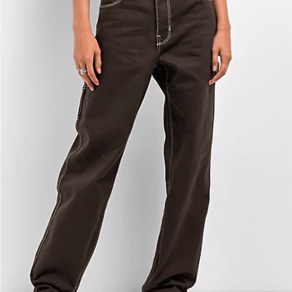 Empyre Pants Women Brown Tori Embroidered Carpenter Workwear High Rise Skater 2‎